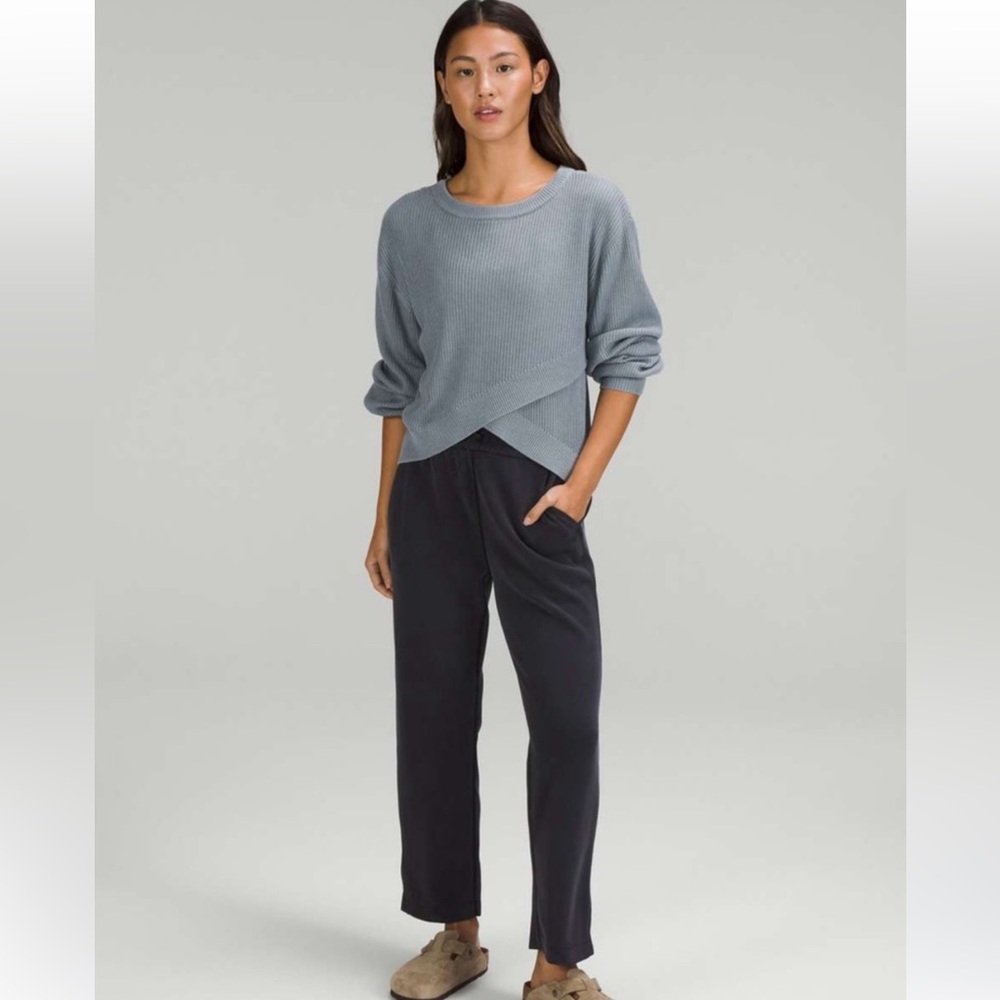 Lululemon Cropped Crossback Reversible  Rib Knit Pullover Sweater - Dusty Blue